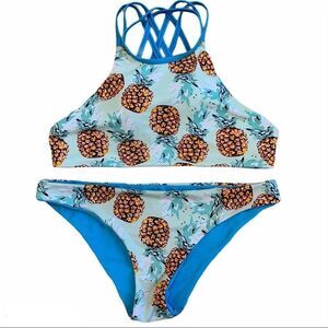 Cupshe Blue reversible pineapple bikini size small